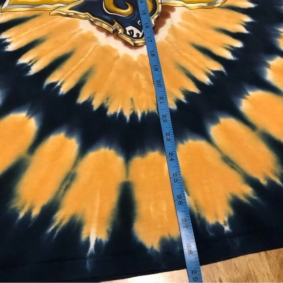 Vintage 90s Liquid Blue St Louis Rams Tie Dye Blue Gold Circles T-Shirt Large - Picture 10 of 10